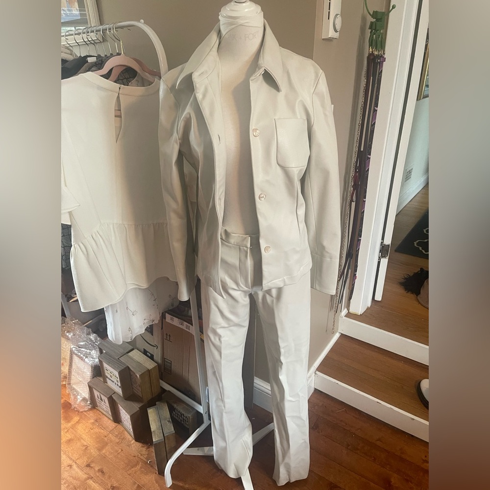 Women's Cream Two-Piece Pleather Set